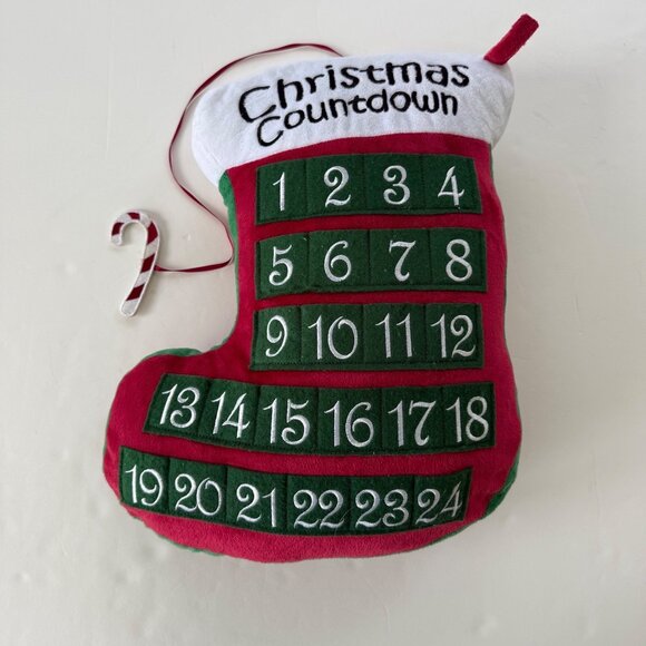 Christmas Countdown Stocking Advent Calendar Plush With Candy Cane Marker - Picture 1 of 7